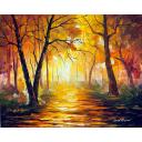 Gallery value USD19000 YELLOW FOG IN THE PARK - PALETTE KNIFE Oil Painting On Canvas By Leonid Afremov