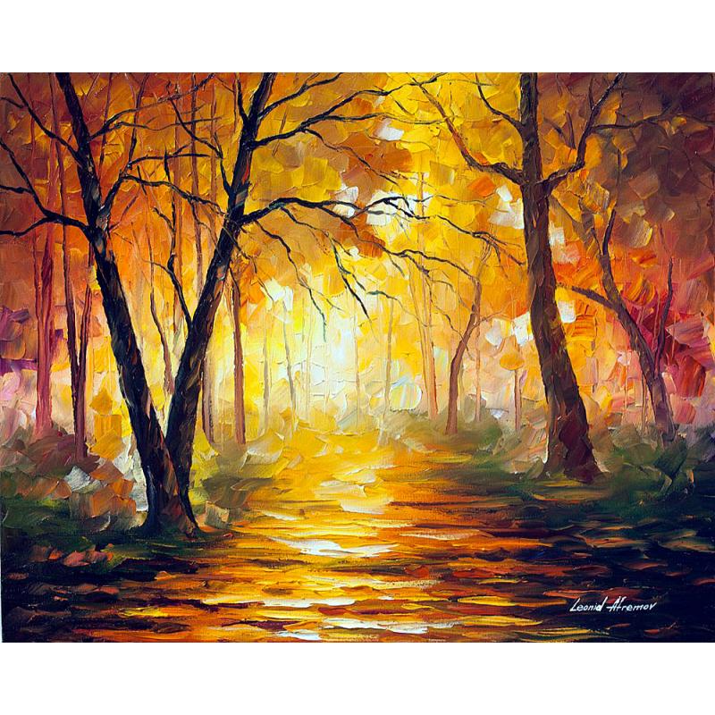 Gallery value USD19000 YELLOW FOG IN THE PARK - PALETTE KNIFE Oil Painting On Canvas By Leonid Afremov