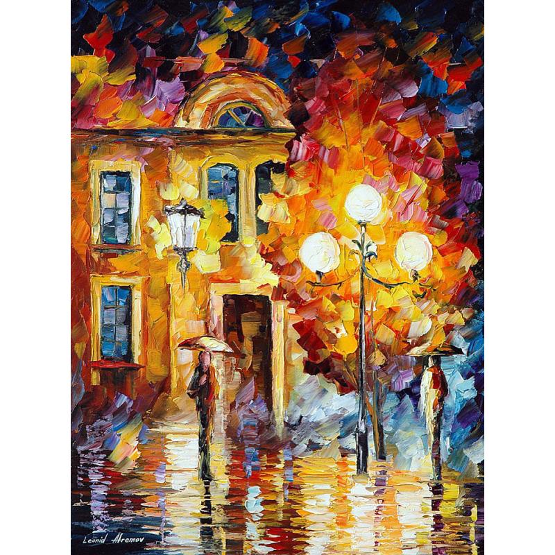 Gallery value USD15500 BELATED MEETING - PALETTE KNIFE Oil Painting On Canvas By Leonid Afremov