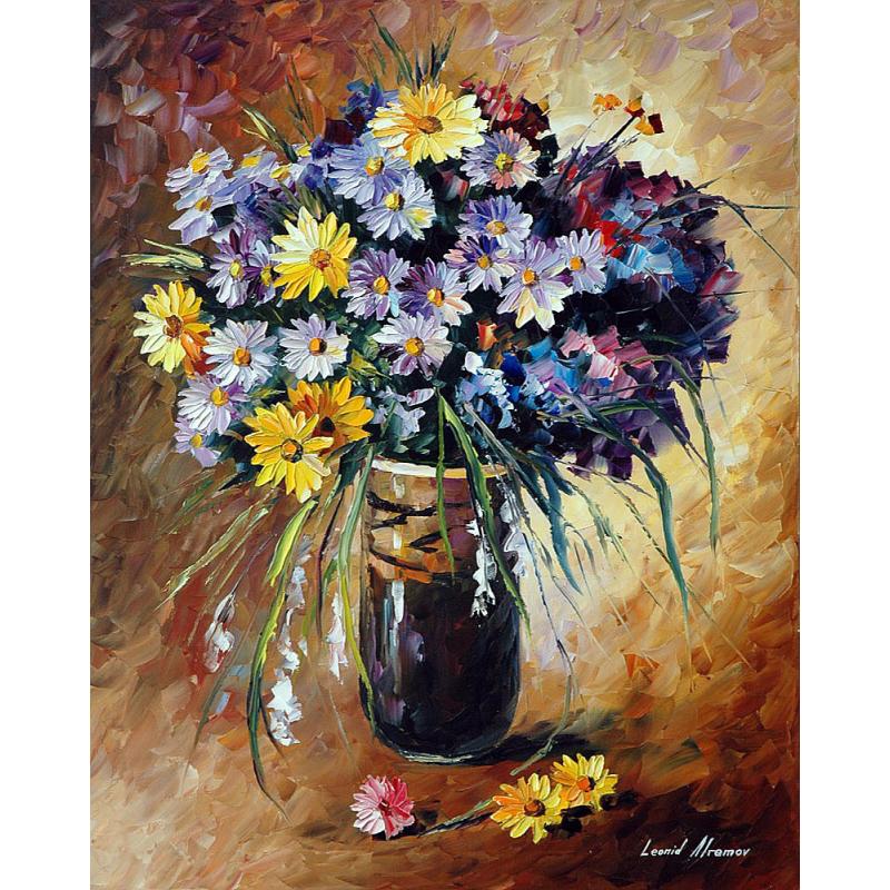 Gallery value USD18500 SUMMER FLOWERS - PALETTE KNIFE Oil Painting On Canvas By Leonid Afremov