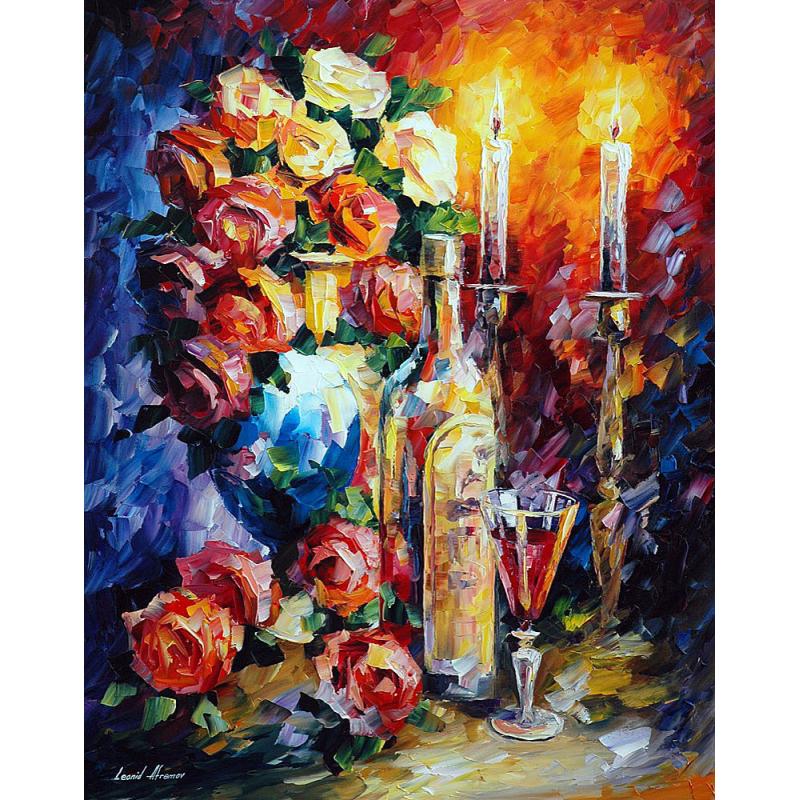 Gallery value USD8300 RED WINE - PALETTE KNIFE Oil Painting On Canvas By Leonid Afremov