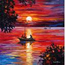 Gallery value USD17200 NIGHT FISHING - PALETTE KNIFE Oil Painting On Canvas By Leonid Afremov