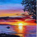 Gallery value USD18200 ROMANTIC SUNSET - PALETTE KNIFE Oil Painting On Canvas By Leonid Afremov