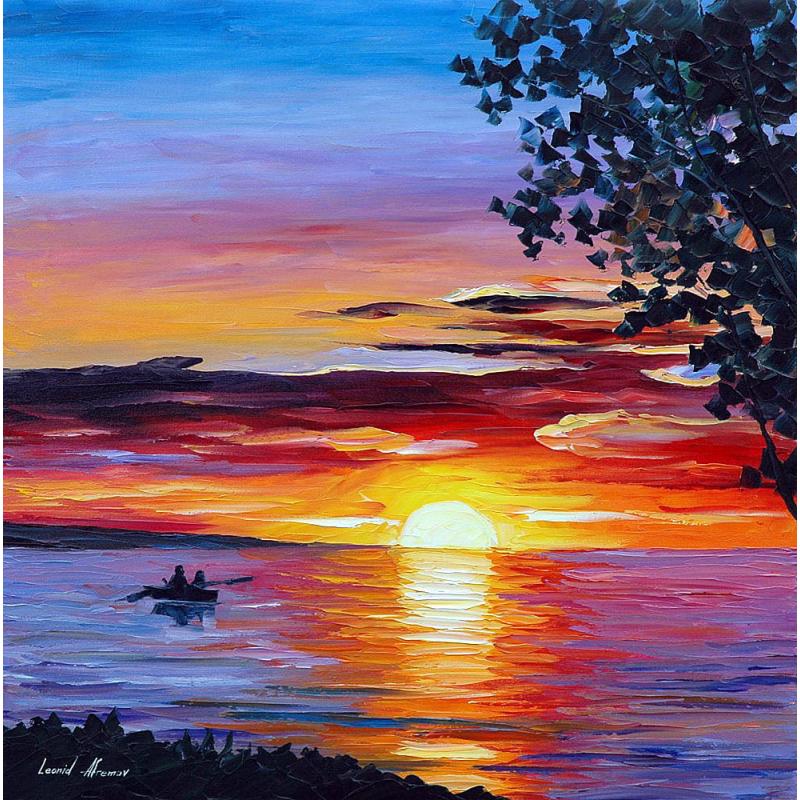 Gallery value USD18200 ROMANTIC SUNSET - PALETTE KNIFE Oil Painting On Canvas By Leonid Afremov