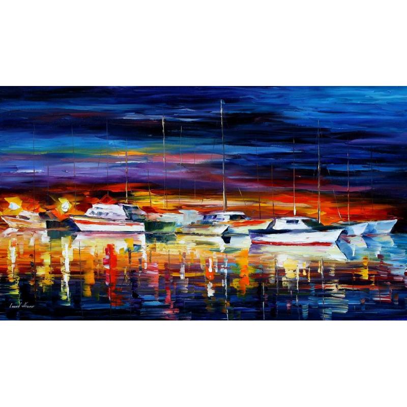 Gallery value USD11300 YACHT CLUB Ñ NIGHT - PALETTE KNIFE Oil Painting On Canvas By Leonid Afremov