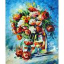 Gallery value USD12600 FLOWERS AND WINE - PALETTE KNIFE Oil Painting On Canvas By Leonid Afremov