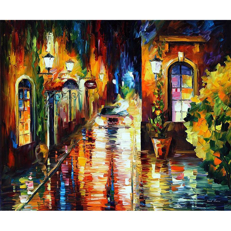 Gallery value USD7000 JUST PAYING A VISIT - PALETTE KNIFE Oil Painting On Canvas By Leonid Afremov