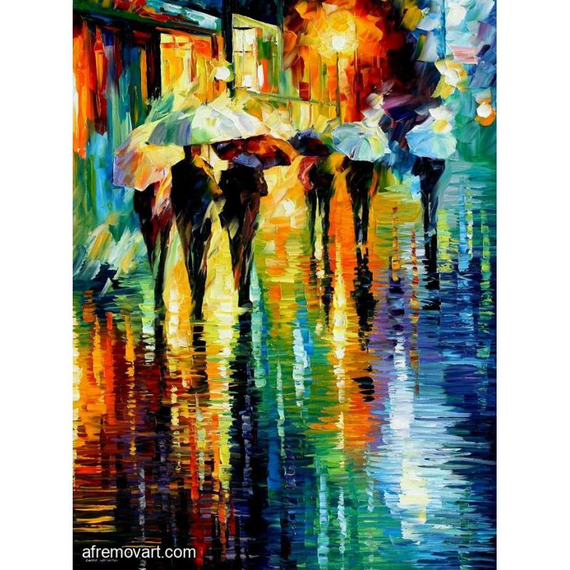 Gallery value USD8900 RAINY ETUDE - PALETTE KNIFE Oil Painting On Canvas By Leonid Afremov