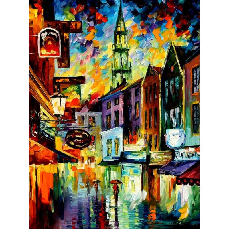 Gallery value USD18900 BELGIUM BRUSSELS - PALETTE KNIFE Oil Painting On Canvas By Leonid Afremov