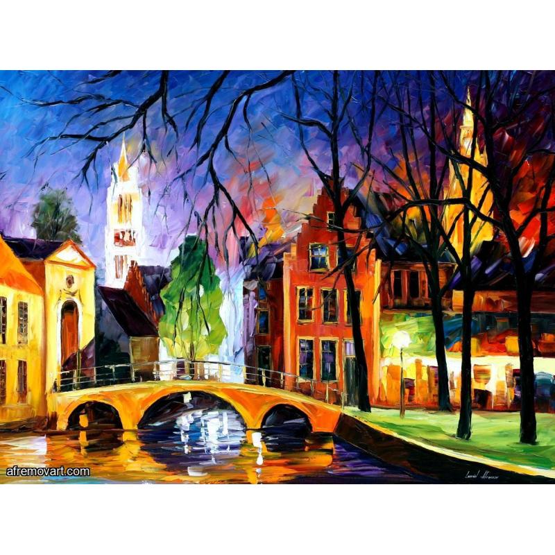 Gallery value USD20900 BRUGES BRIDGE - PALETTE KNIFE Oil Painting On Canvas By Leonid Afremov