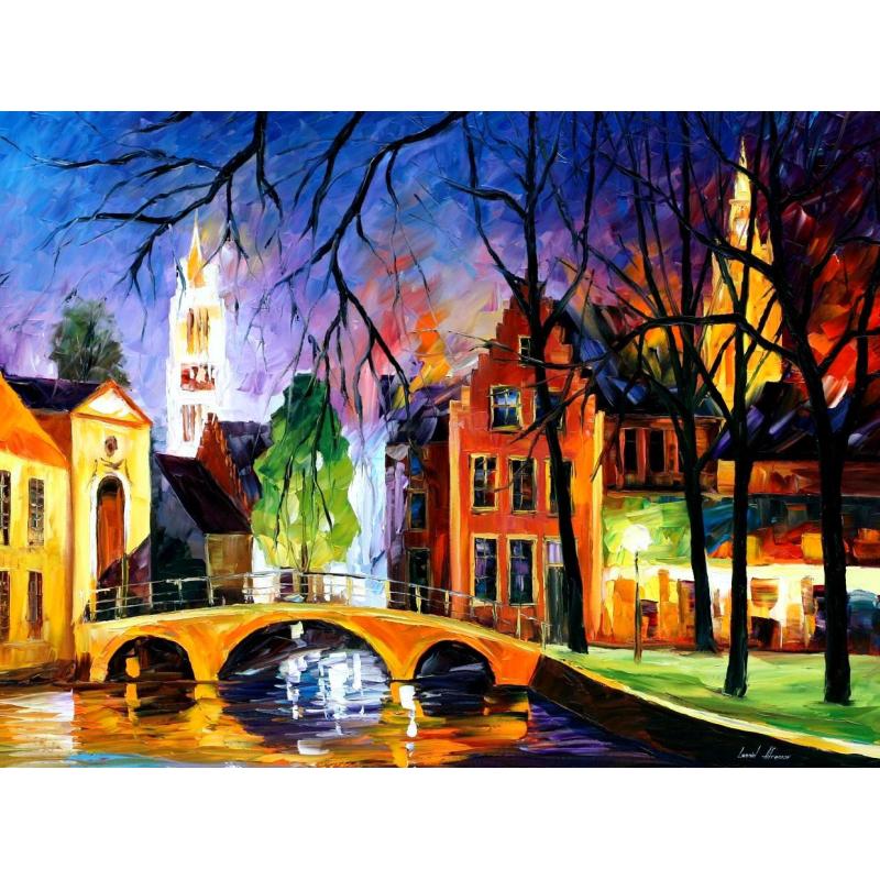 Gallery value USD17600 BRUGES BRIDGE - PALETTE KNIFE Oil Painting On Canvas By Leonid Afremov