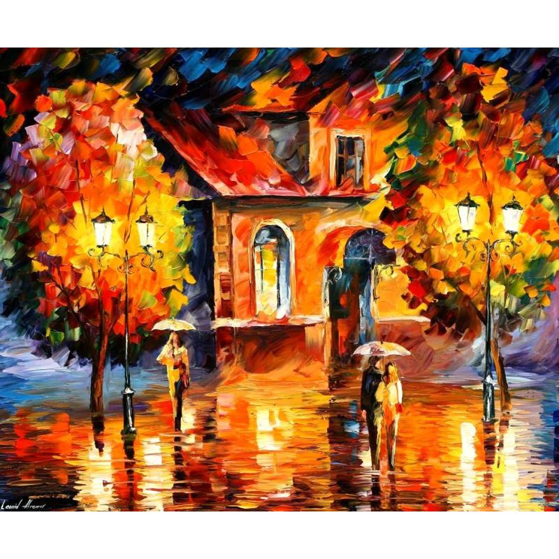 Gallery value USD9400 RAIN IMPRESSION - PALETTE KNIFE Oil Painting On Canvas By Leonid Afremov