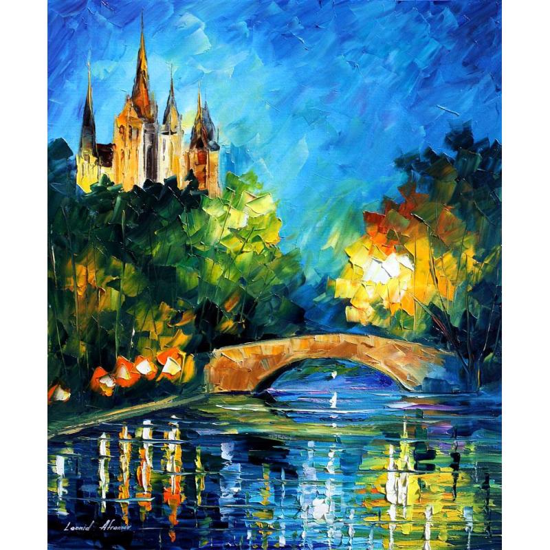 Gallery value USD7500 OLD BRIDGE OVER TIME - PALETTE KNIFE Oil Painting On Canvas By Leonid Afremov