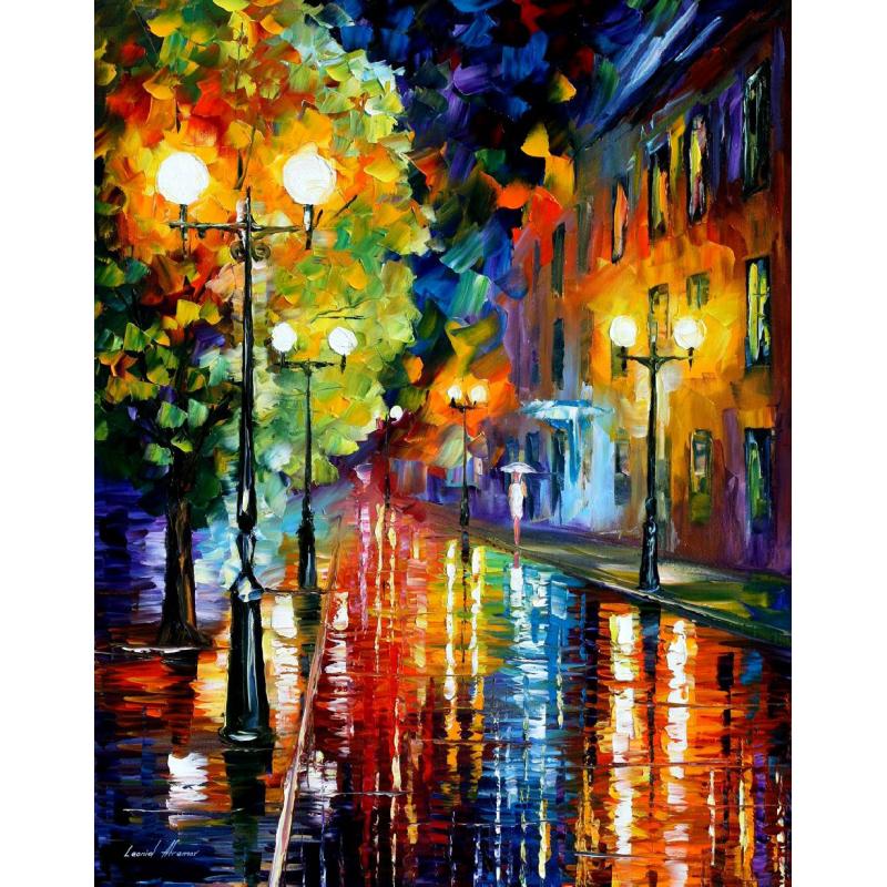 Gallery value USD19000 MYSTERIOUS NIGHT STREET -   - PALETTE KNIFE Oil Painting On Canvas By Leonid Afremov