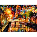 Gallery value USD13100 LIGHTS AND SHADOWS OF AMSTERDAM - PALETTE KNIFE Oil Painting On Canvas By Leonid Afremov