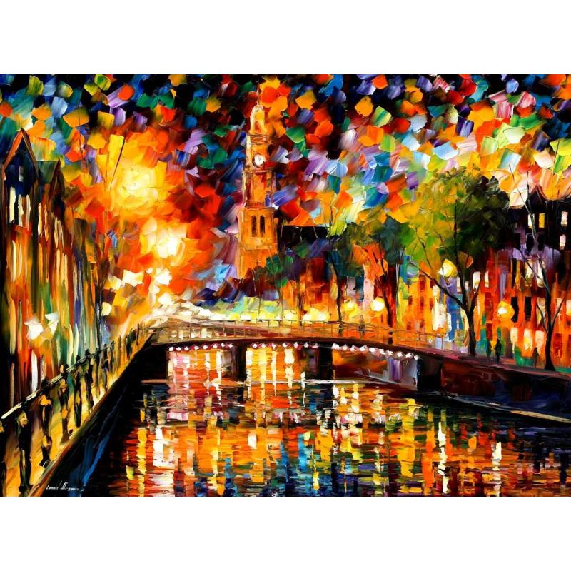 Gallery value USD13100 LIGHTS AND SHADOWS OF AMSTERDAM - PALETTE KNIFE Oil Painting On Canvas By Leonid Afremov