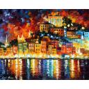 Gallery value USD10100 INVITING EVENING HARBOR - PALETTE KNIFE Oil Painting On Canvas By Leonid Afremov