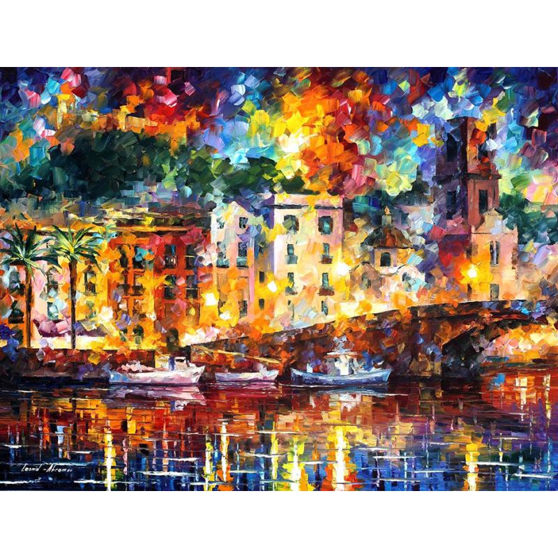 Gallery value USD16400 ITALIAN NIGHT - PALETTE KNIFE Oil Painting On Canvas By Leonid Afremov