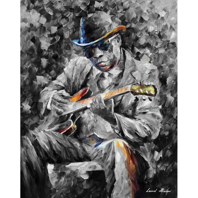 JOHN LEE BLUES B&W - PALETTE KNIFE Oil Painting On Canvas By Leonid Afremov