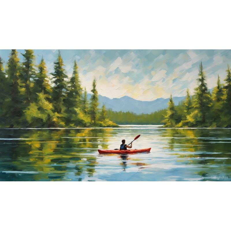 Gallery value USD13600 KAYAKING SERENITY - PALETTE KNIFE Oil Painting On Canvas By Leonid Afremov