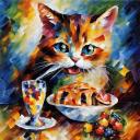 Gallery value USD12900 KITTY LUNCH - PALETTE KNIFE Oil Painting On Canvas By Leonid Afremov