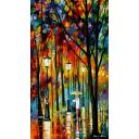 Gallery value USD19500 LADY IN WHITE UNDER THE RAIN - PALETTE KNIFE Oil Painting On Canvas By Leonid Afremov