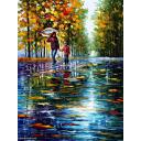 Gallery value USD8900 STROLL IN AN AUTUMN RAINY PARK - PALETTE KNIFE Oil Painting On Canvas By Leonid Afremov