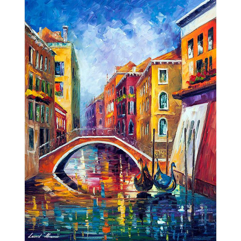 LITTLE VENICE BRIDGE - PALETTE KNIFE Oil Painting On Canvas By Leonid Afremov