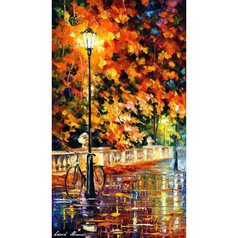 Gallery value USD7600 LONELY BICYCLE IN THE PARK 2 - PALETTE KNIFE Oil Painting On Canvas By Leonid Afremov