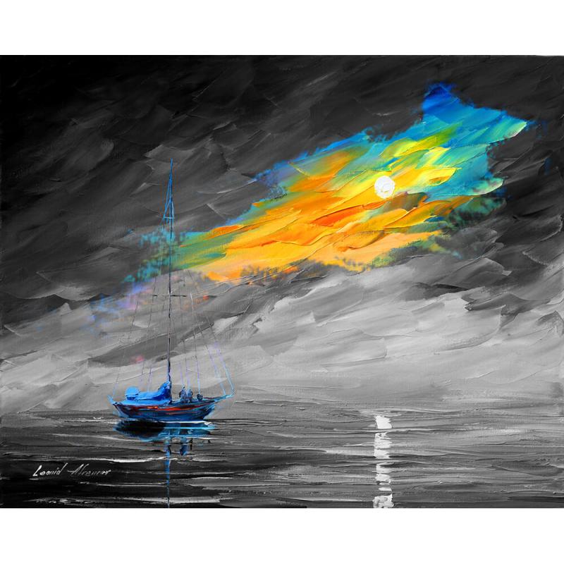 LONELY SAILING FOREVER B&W - PALETTE KNIFE Oil Painting On Canvas By Leonid Afremov