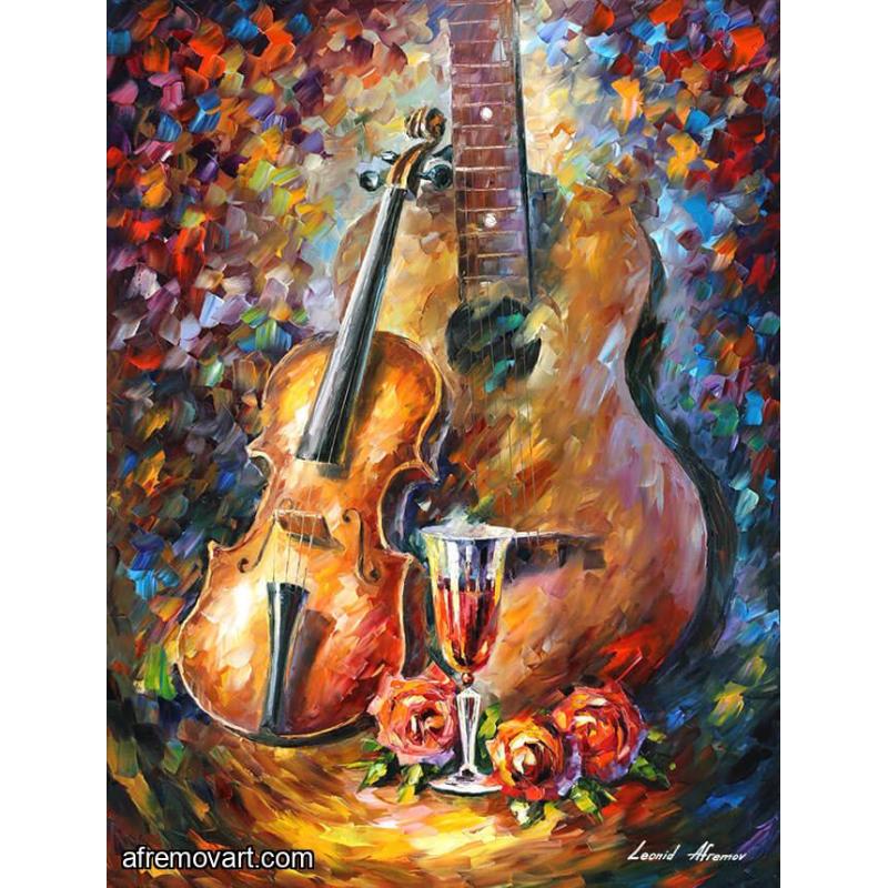 Gallery value USD18900 GUITAR AND VIOLIN  - PALETTE KNIFE Oil Painting On Canvas By Leonid Afremov