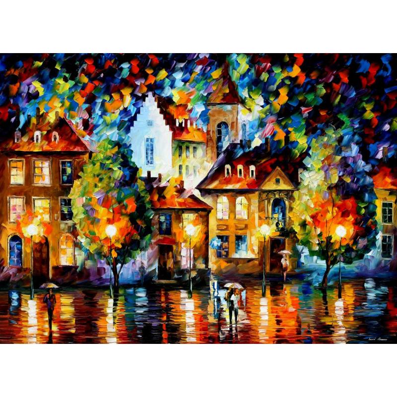 Gallery value USD15200 LUXEMBOURG RAINY NIGHT - PALETTE KNIFE Oil Painting On Canvas By Leonid Afremov