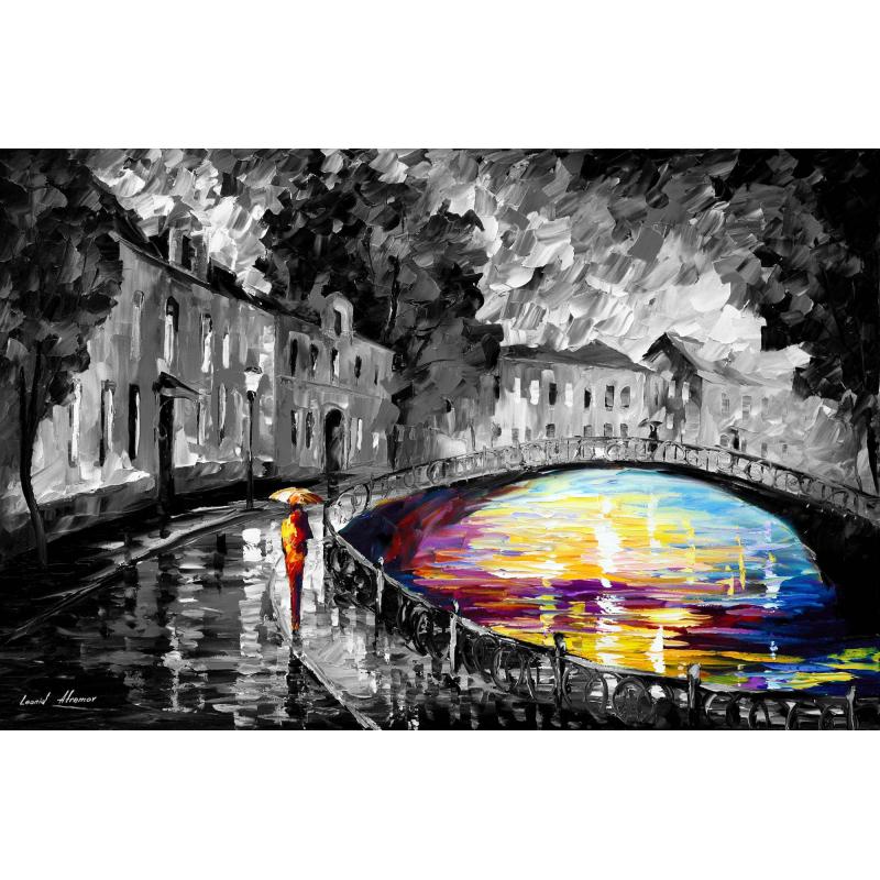 Gallery value USD11500 MAGIC BRIDGE B&W - PALETTE KNIFE Oil Painting On Canvas By Leonid Afremov