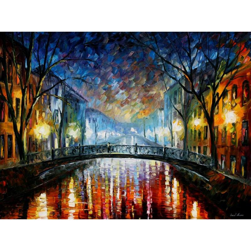 Gallery value USD13900 MISTY BRIDGE  ST. PETERSBURG - PALETTE KNIFE Oil Painting On Canvas By Leonid Afremov