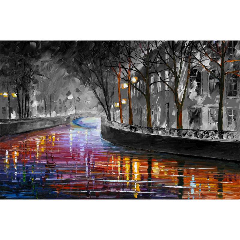 Gallery value USD17900 MISTY CANAL - PALETTE KNIFE Oil Painting On Canvas By Leonid Afremov