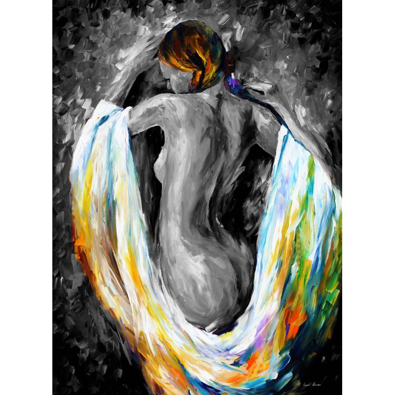 MODEST GIRL B&W - PALETTE KNIFE Oil Painting On Canvas By Leonid Afremov