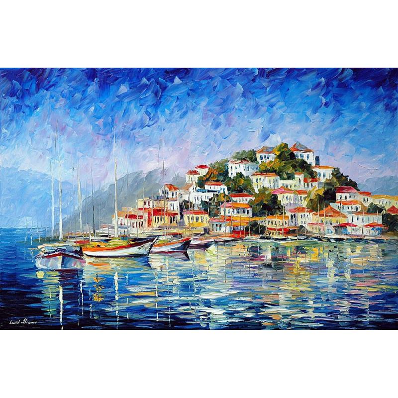 Gallery value USD10200 MORNING HARBOR - PALETTE KNIFE Oil Painting On Canvas By Leonid Afremov