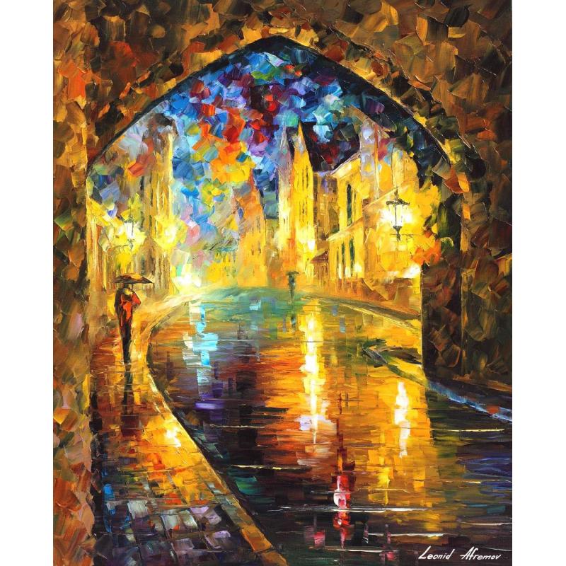 Gallery value USD12900 MYSTERIOUS OLD TOWN - PALETTE KNIFE Oil Painting On Canvas By Leonid Afremov