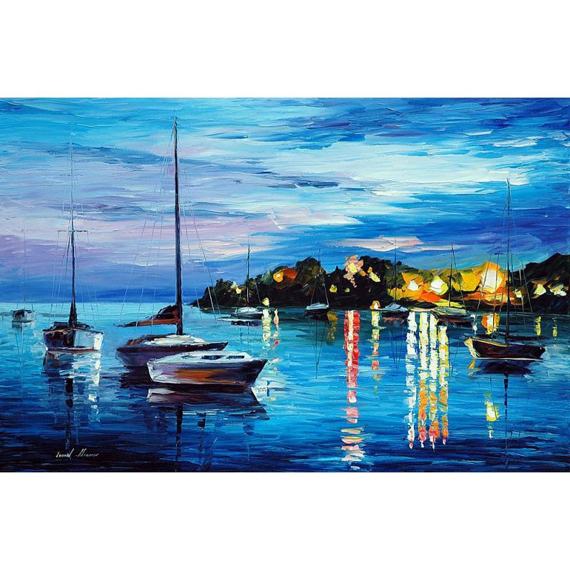 Gallery value USD11200 MYSTERY OF THE NIGHT SEA - PALETTE KNIFE Oil Painting On Canvas By Leonid Afremov