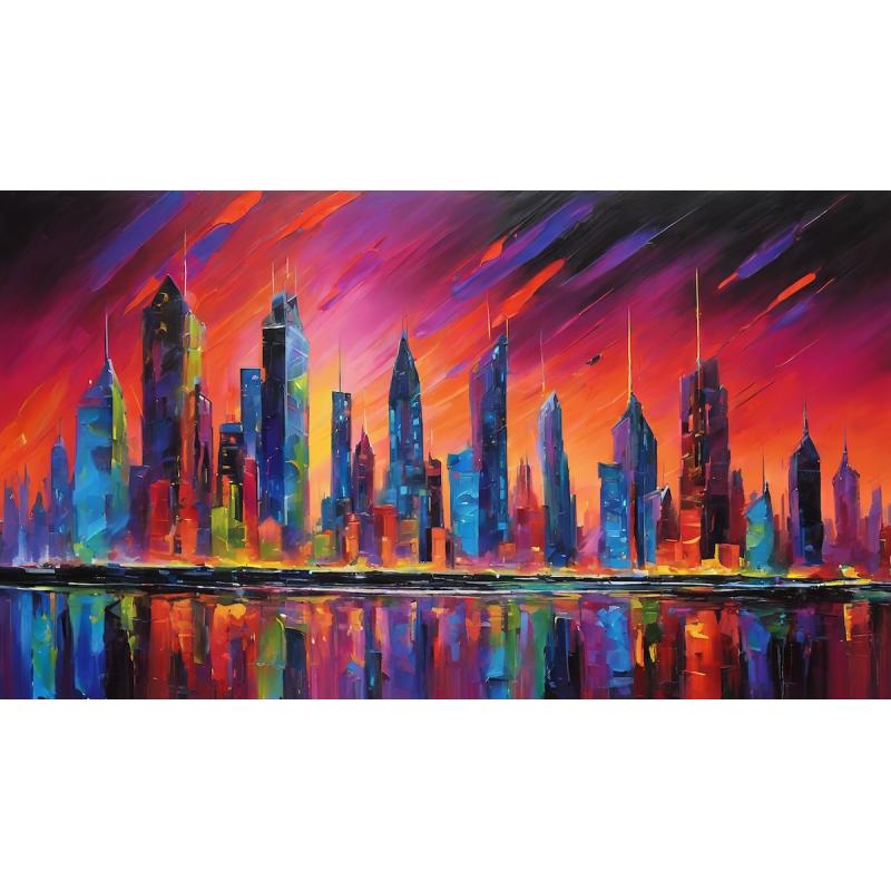 Gallery value USD15200 NEON METROPOLIS - PALETTE KNIFE Oil Painting On Canvas By Leonid Afremov