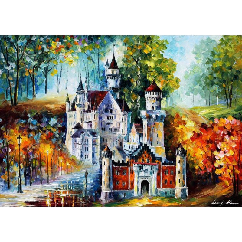 Gallery value USD18100 NEUSCHWANSTEIN - MAGICAL  CASTLE - PALETTE KNIFE Oil Painting On Canvas By Leonid Afremov