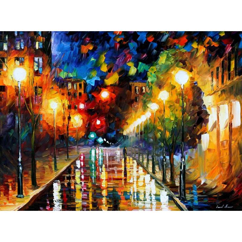 Gallery value USD10200 NIGHT BOULEVARD - PALETTE KNIFE Oil Painting On Canvas By Leonid Afremov