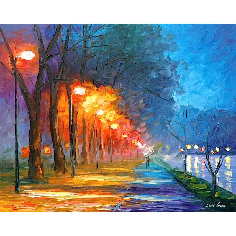 Gallery value USD13700 NIGHT BY THE LAKE - PALETTE KNIFE Oil Painting On Canvas By Leonid Afremov