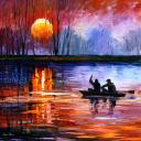 Gallery value USD17200 NIGHT FISHING ON THE LAKE - PALETTE KNIFE Oil Painting On Canvas By Leonid Afremov