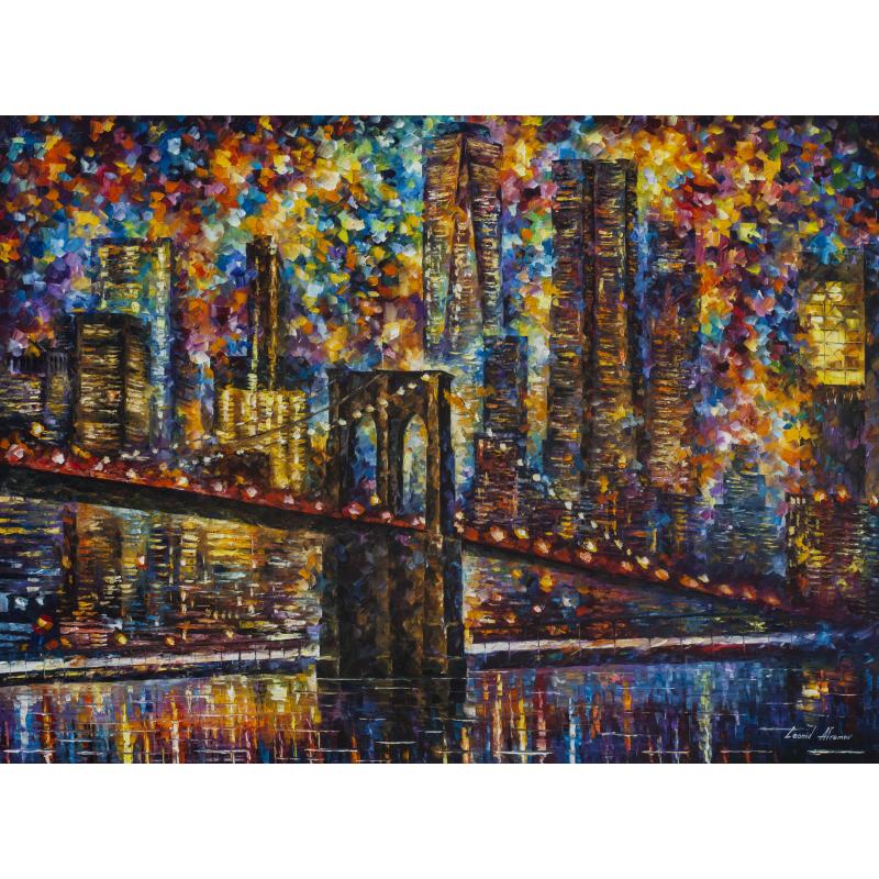 Gallery value USD11800 NIGHT OF NEW YORK - PALETTE KNIFE Oil Painting On Canvas By Leonid Afremov