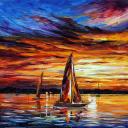 NIGHT SAIL - PALETTE KNIFE Oil Painting On Canvas By Leonid Afremov