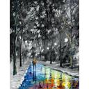 Gallery value USD9600 NIGHT WALK B&W - PALETTE KNIFE Oil Painting On Canvas By Leonid Afremov