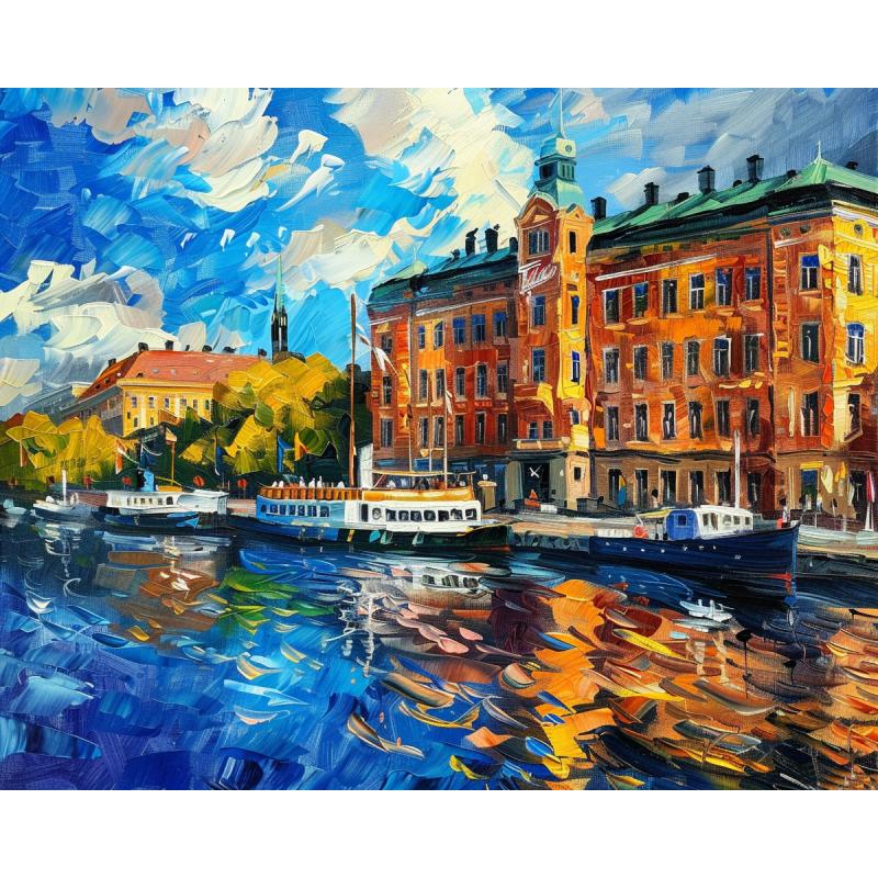 Gallery value USD18800 NOBEL PRIZE MUSEUM - PALETTE KNIFE Oil Painting On Canvas By Leonid Afremov