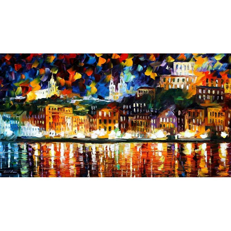 Gallery value USD8100 OLD CITY SHORE - PALETTE KNIFE Oil Painting On Canvas By Leonid Afremov