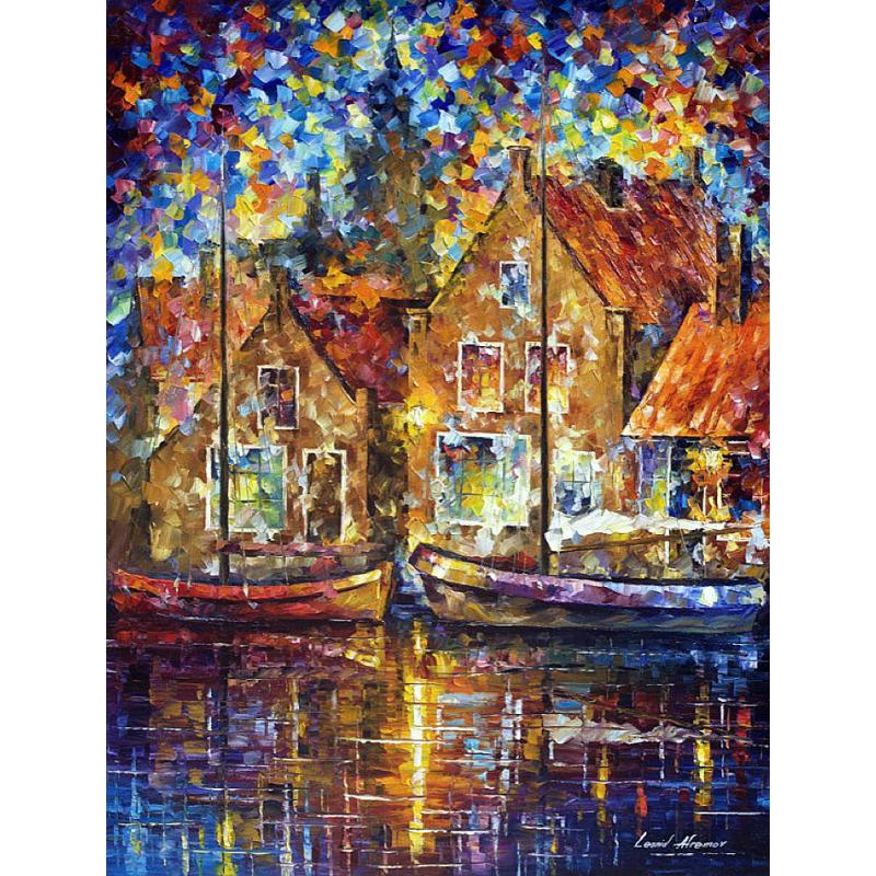 OLD SHIPS - PALETTE KNIFE Oil Painting On Canvas By Leonid Afremov